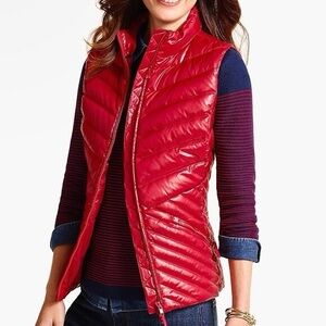 Talbots Chevron Quilted Down Puffer Vest in Holiday Red Cire Medium Petite